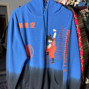 Dragonball Z Adult Blue & Black Graphic Print Hoodie featuring Sun Goku SZ Med
